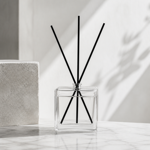 Minimal Glass Reed Diffuser by Mioriva in a quiet home setting